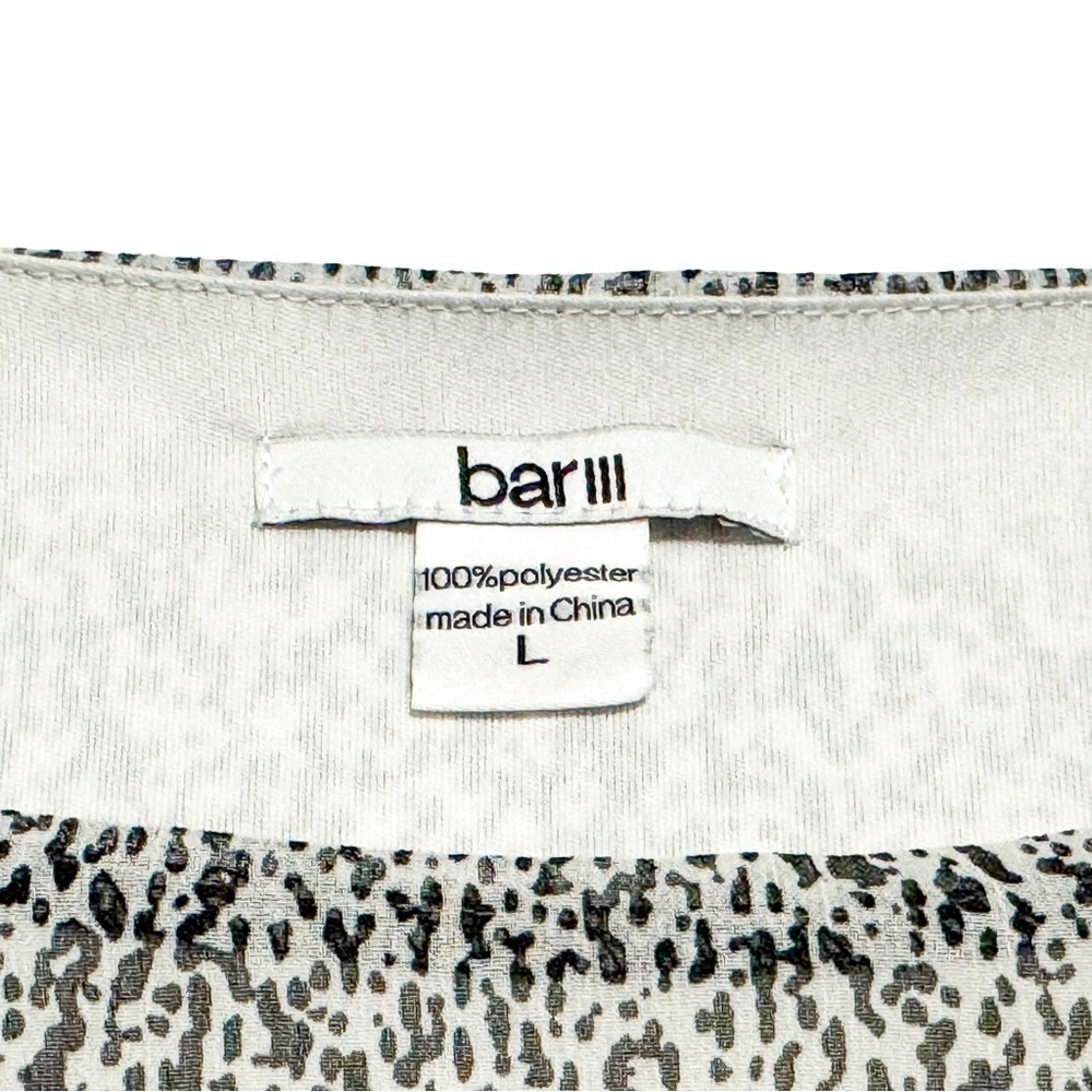 Bar III Womens Large Black White Animal Print Smocked Waist Eyelet Hem Dress - Picture 9 of 11